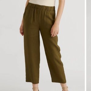 Quince 100% European linen pants - olive green, small